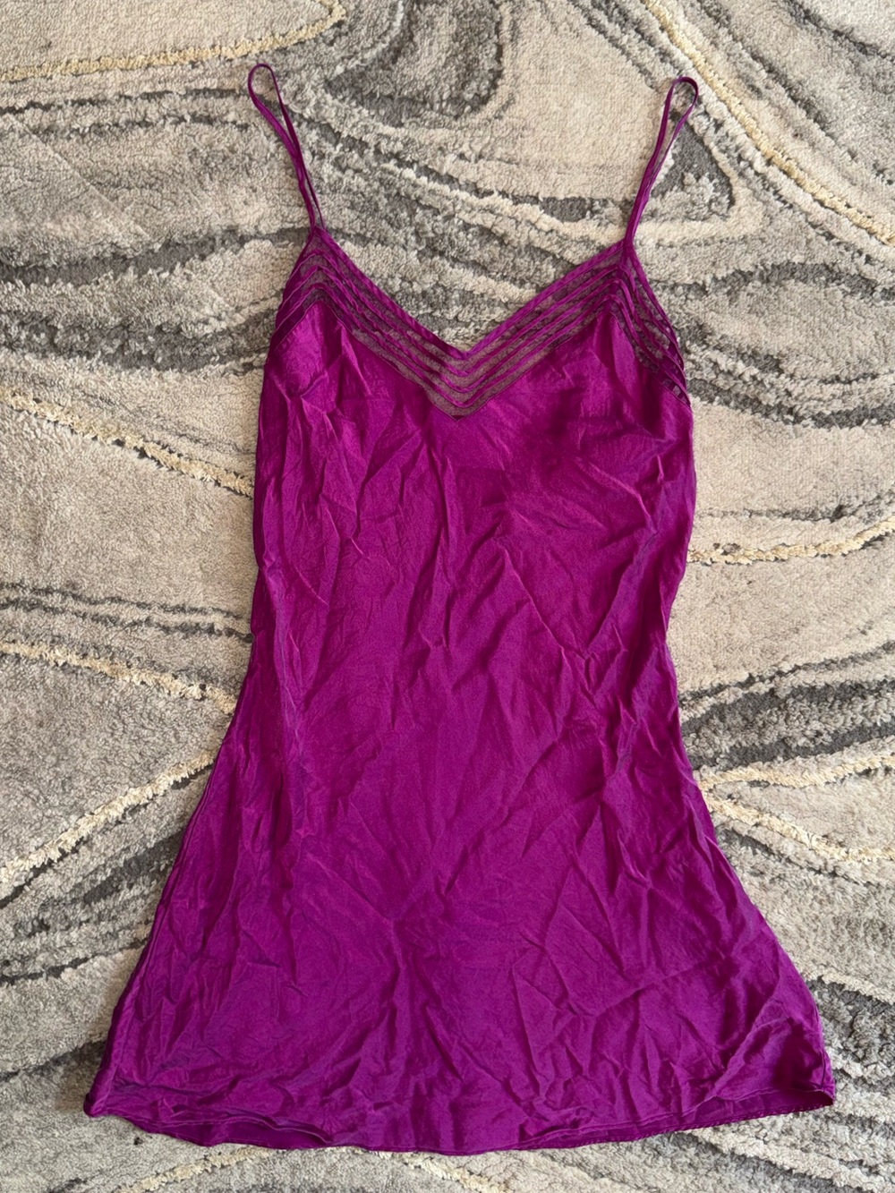 100% SILK VINTAGE Victoria's Secret Magenta Lace-Trim Slip Chemise